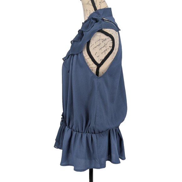 aryn K. Blouse Med Blue Tiny Mother of Pearl Buttons Coquette Boho - Picture 6 of 9